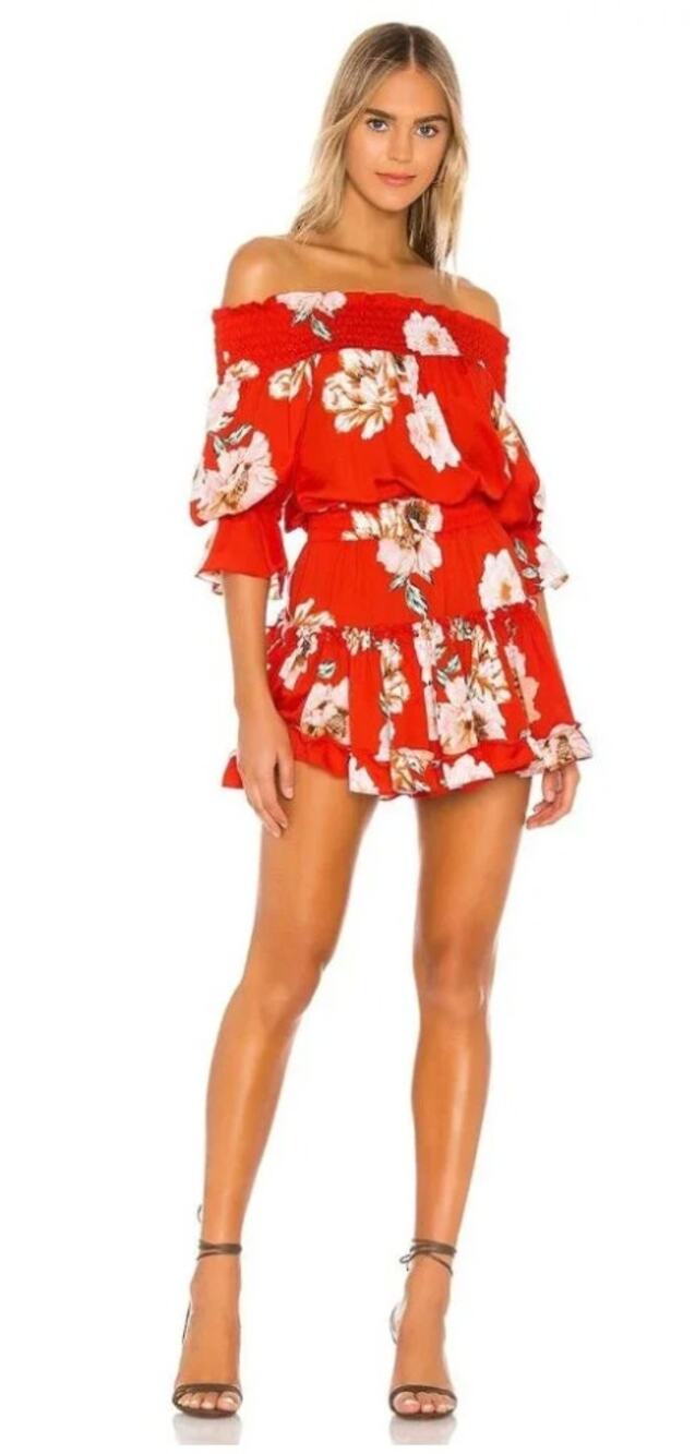 Misa Los Angeles Dress XS Darla Mini Floral Red Sundress Boho Romantic Flowy